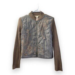 Sundance Long Sleeve Knit Embellished Quilted Full Zip Jacket size 2